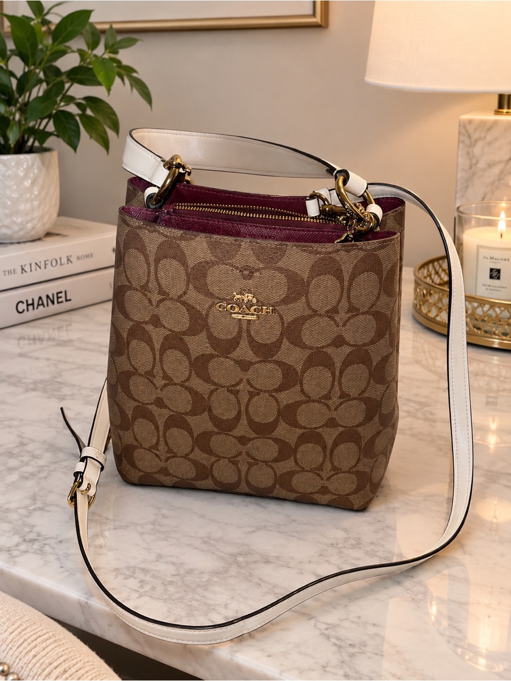 Coach Small Town Bucket bag Khaki/Wine